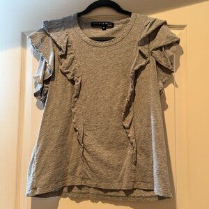 Veronica Beard | Bea Short-Sleeve Crewneck Ruffle Tee | Light Gray | Size: XL